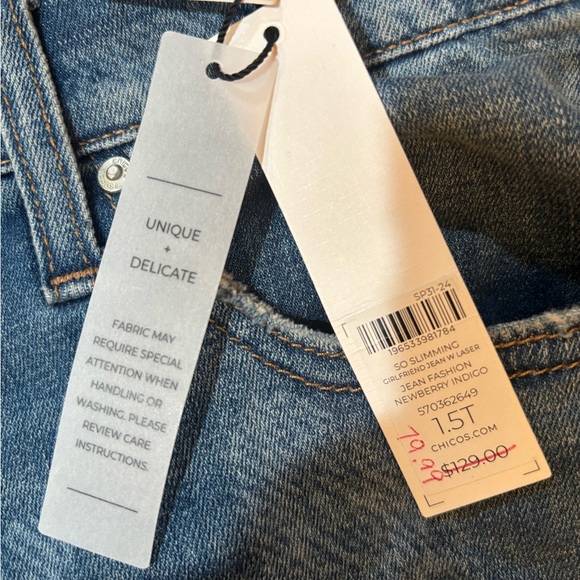 Chico's So Slimming Girlfriend Slim Leg Jeans with Bleached Floral Print. - Picture 8 of 10